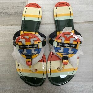 Tory Burch Miller Patent  Multicolor Striped Sandals size 10